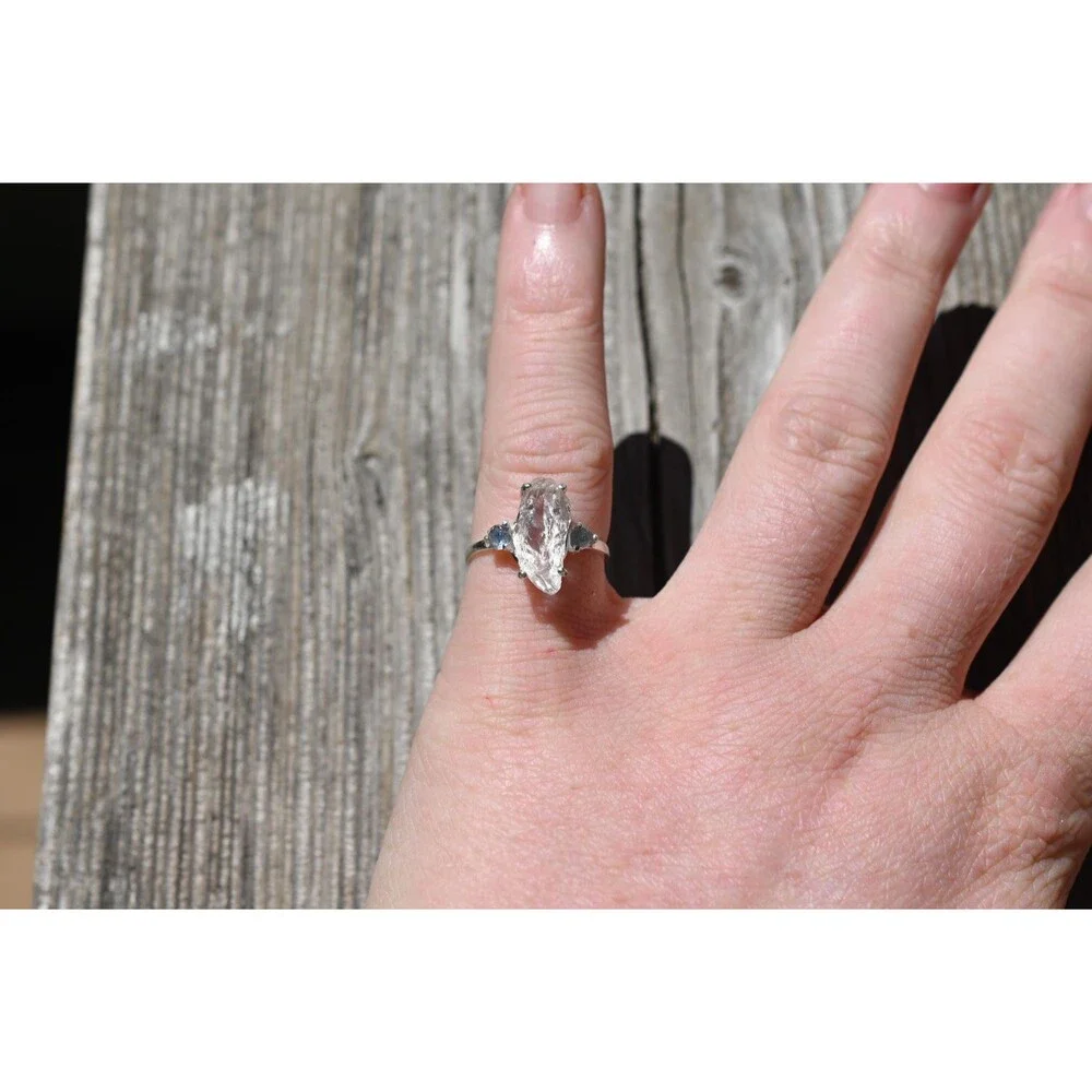 Engagement ring Montana sapphire and Lake County diamond  size 5 6 7 8 9 10 avel